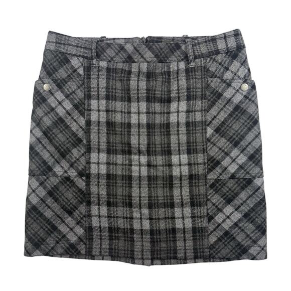 Eddie Bauer Dresses & Skirts - Eddie Bauer Mini Skirt Wool Blend Women 8 Black Gray Plaid Pockets Academia